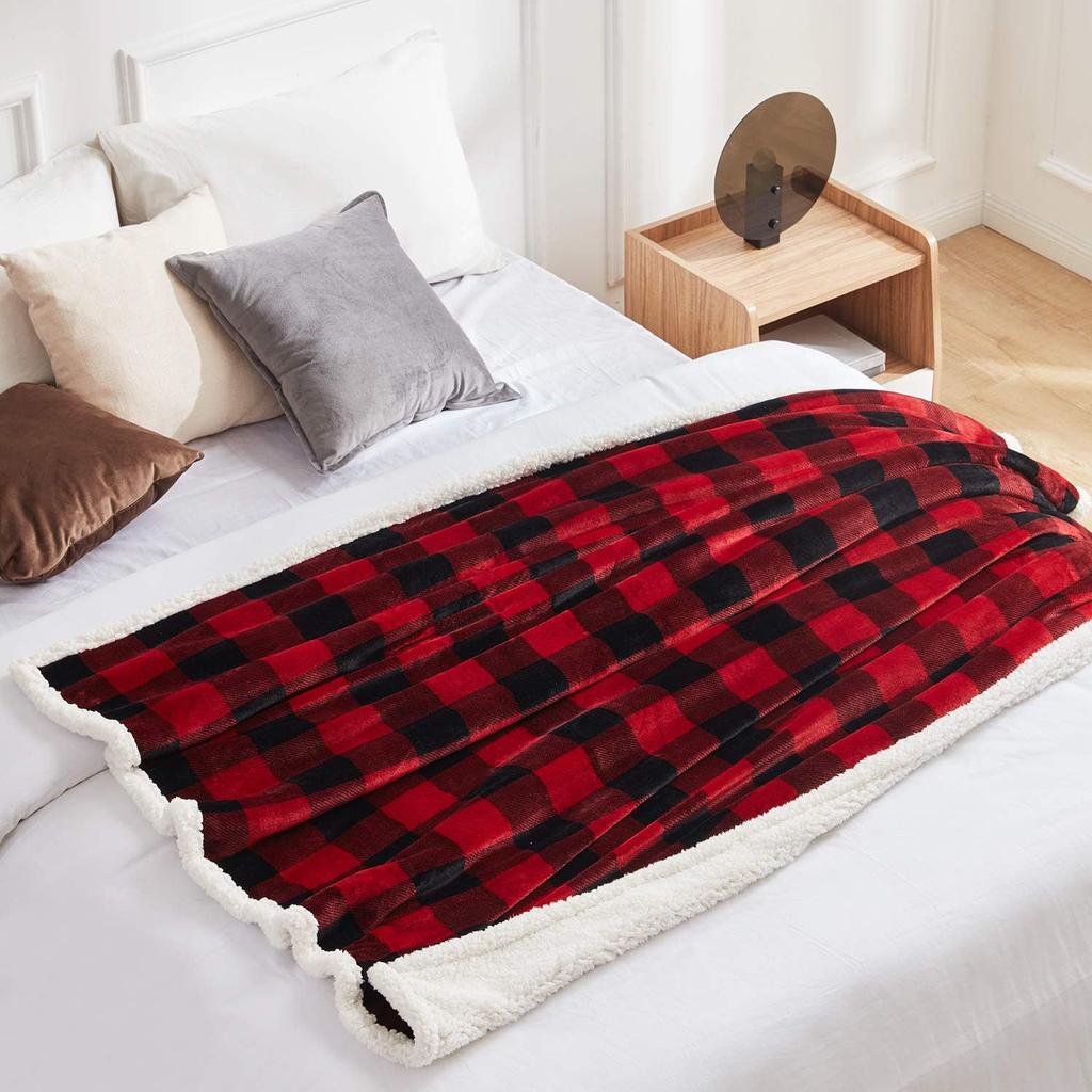 Facecloth Double Layer Blanket Classic Plaid Printed Lambswool Car Nap Cover Blanket for Winter Fuzzy Thick Warm Soft Throw Sofa Decoration