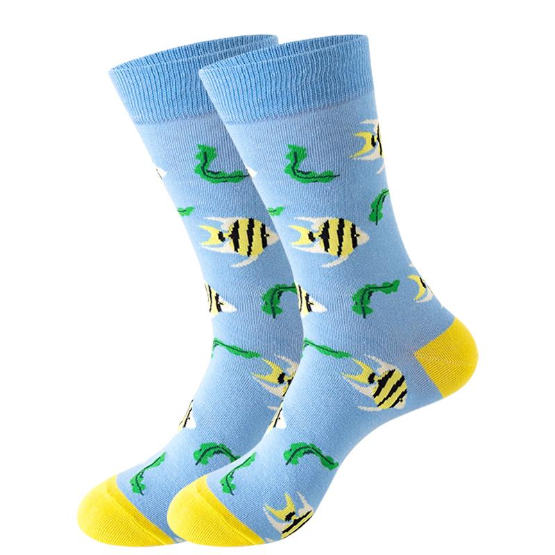 Новые модные мужские носки японские носки Harajuku Happy Cartoon Socks носки с морским коньком, крабом, креветкой, коралловыми носками, трендовые мужские чулки, забавные носки