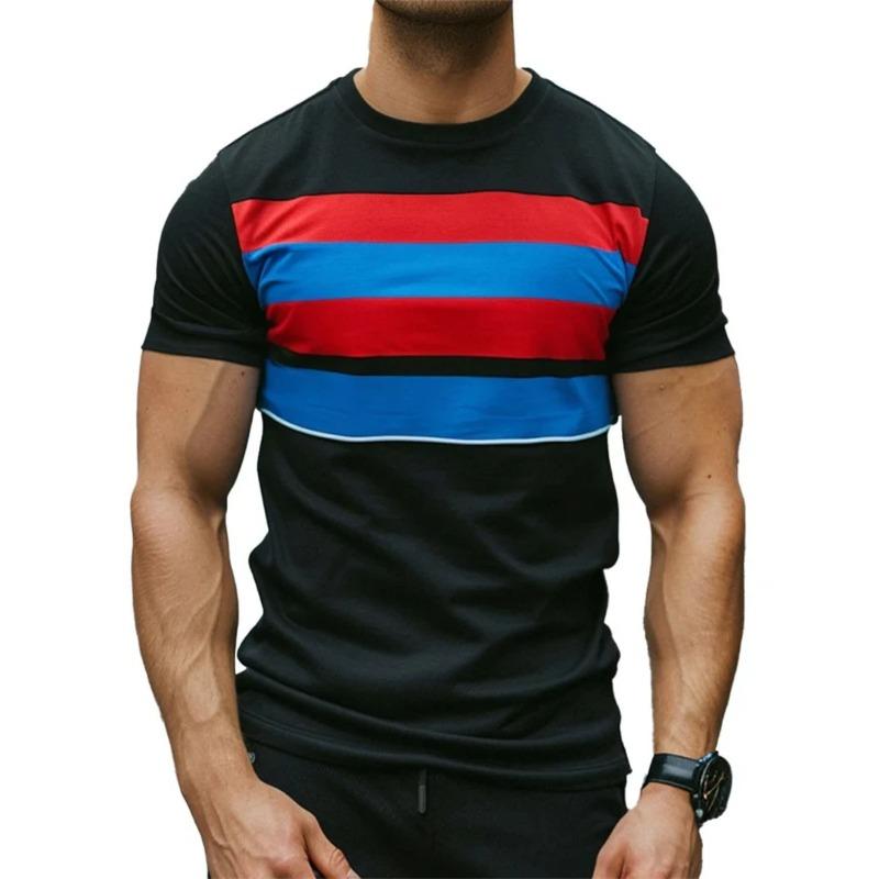Summer Round Neck Retro Stripe Graphic 3D Print Top Fashionable Casual Short Sleeved Men's T-shirts