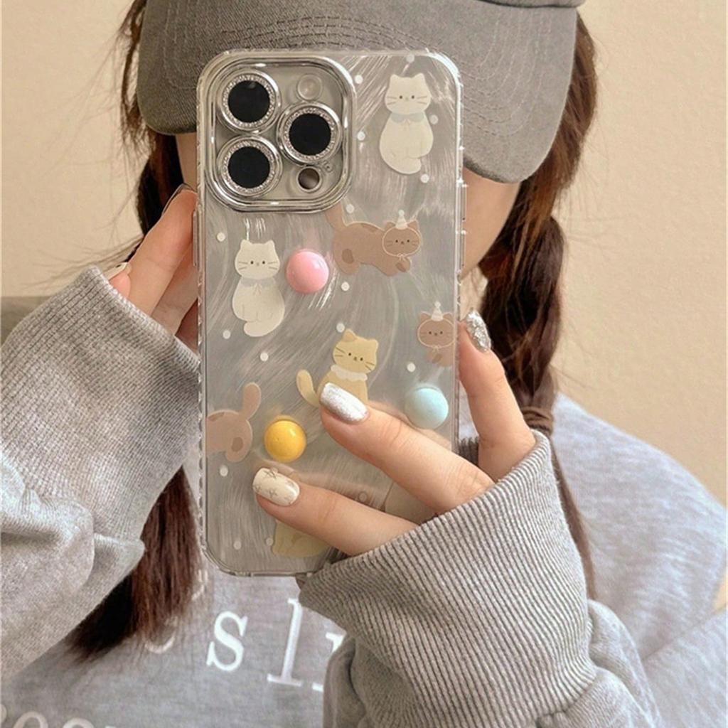 Чехол для телефона с изображением милого кота в мультяшном горошке для девочек, милые аксессуары для iPhone 16 15 14 13 12 11 Pro Max