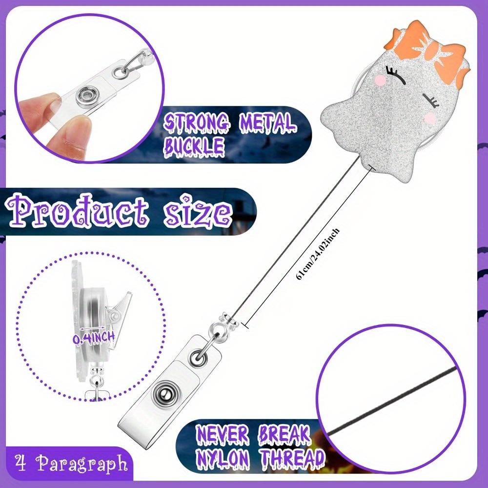 Набор из 4 штук хэллоуинских бейджей-катушек. Дизайны с привидениями и тыквами с блестками для медицинских работников и учителей.