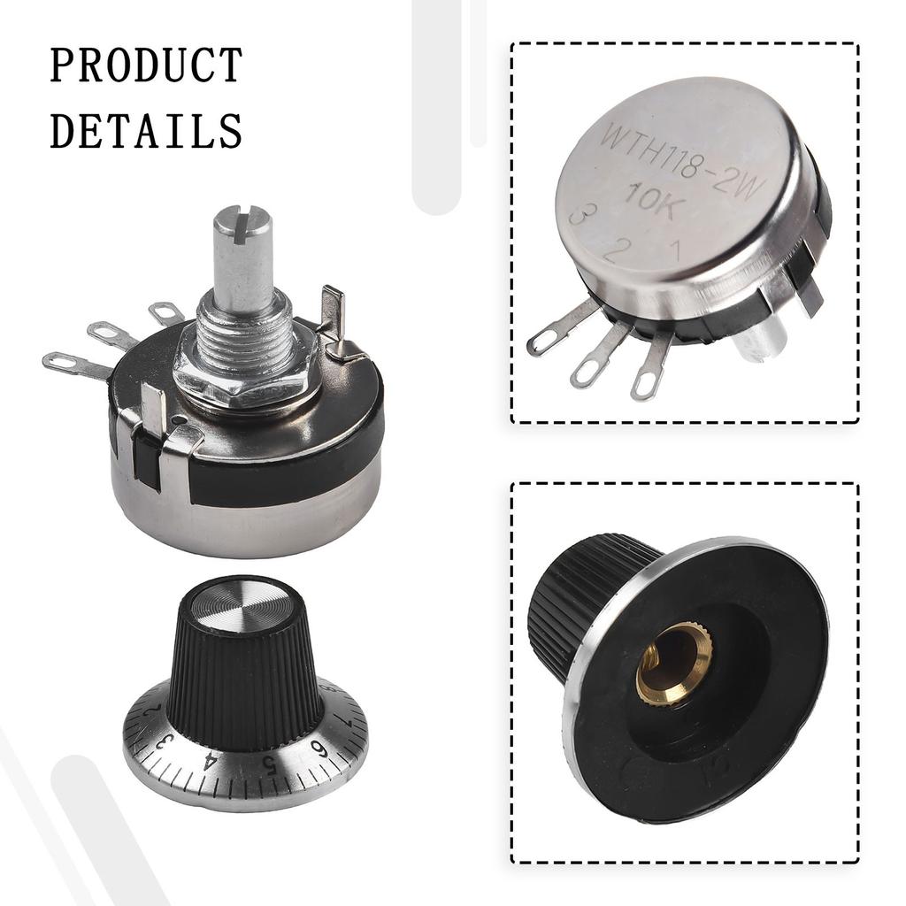 WTH118-2W 10K Ohm Round Shaft Carbon Linear Variable Potentiometer W Dial Knob