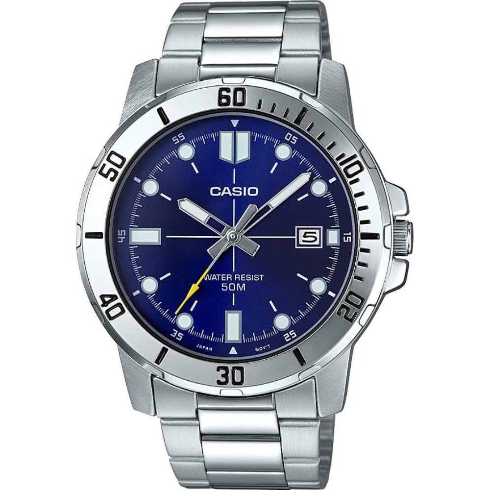 Мужские часы Casio MTP-VD01D-2EV Enticer из нержавеющей стали с синим циферблатом, повседневные, аналоговые