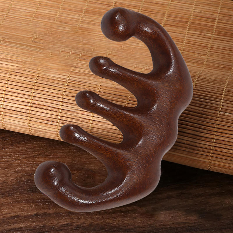 2025 Новый Массажная расческа Массажер для головы Сандаловое дерево Пять зубцов Кит Скребок для кожи головы и тела