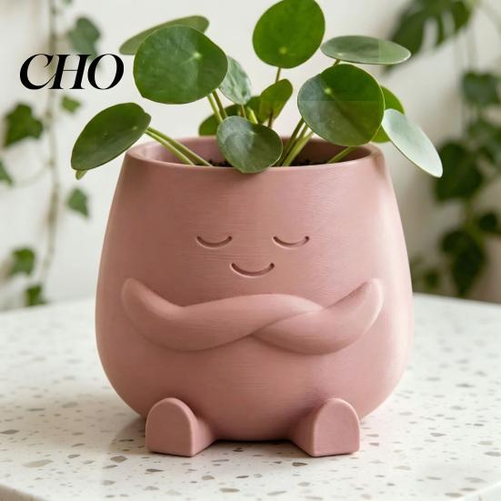 Smiling Face Planter Mini Flowerpot Cute Desktop 3D Printed Healing Green Plant Pot Creative for Home Office Stable with Legs