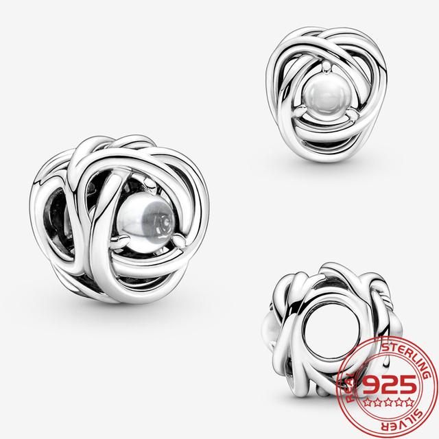 Fine 925 Silver October Pink Birthstone Eternity Circle Charm Fit Fashion Bracelet Silver Charm Necklace Girls Gifts DIY Jewelry