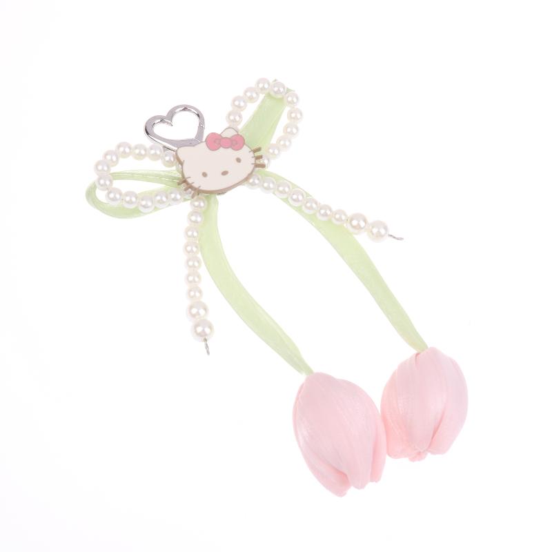 Ins Свежий Тюльпан Hello Kitty Брелок Y2K Модный Милый Имитация Жемчуга Бант Брелок Подвеска для Сумки Украшение для Рюкзака Подарок