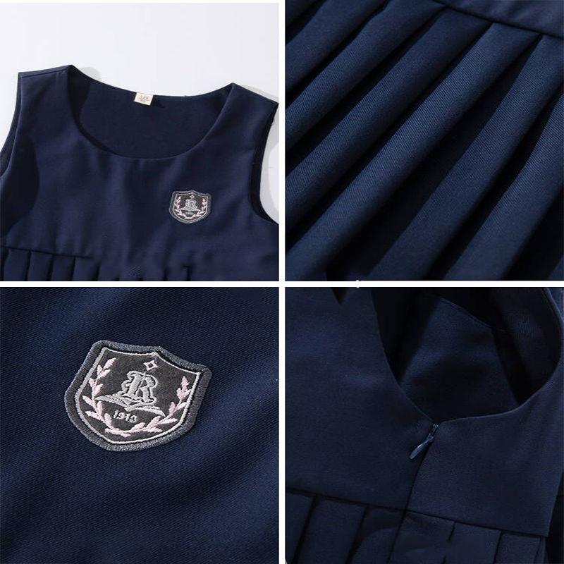 Весенне-осеннее детское платье в консервативном стиле, топ на бретелях, плиссированные платья + рубашка с длинными рукавами и вышивкой этикеток, официальная одежда для девочек, униформа