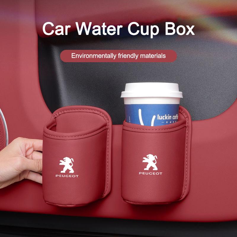 Car Water Cup Stand Rear Seat Drink Leather Water Cup Box For Peugeot 207 3008 206 208 308 307 407 508 2008 5008 107 Stickers