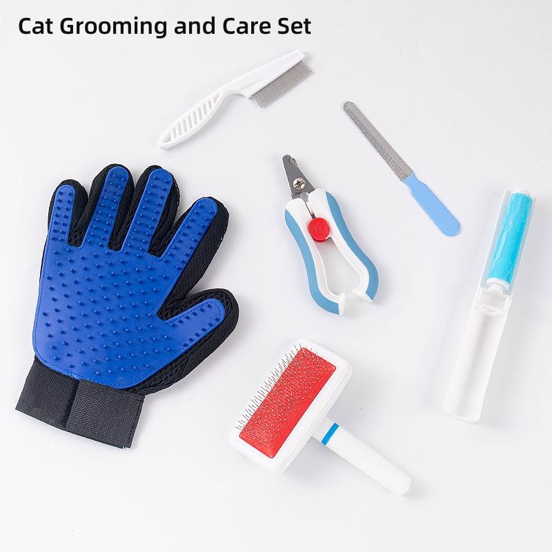 Grooming Six-Piece Set for Cats Dogs Bathing Comb for Flea Combing Hair Removal Repair Nails Massage Intimate Design Beauty Tool