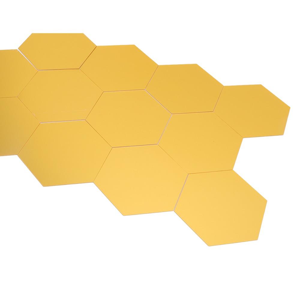 12pcs Acrylic Hexagon Mirror Wall Sticker Golden Hexagon Double-sided Tape Wall Decor Self-adhesive 2.95*5.12*5.91in