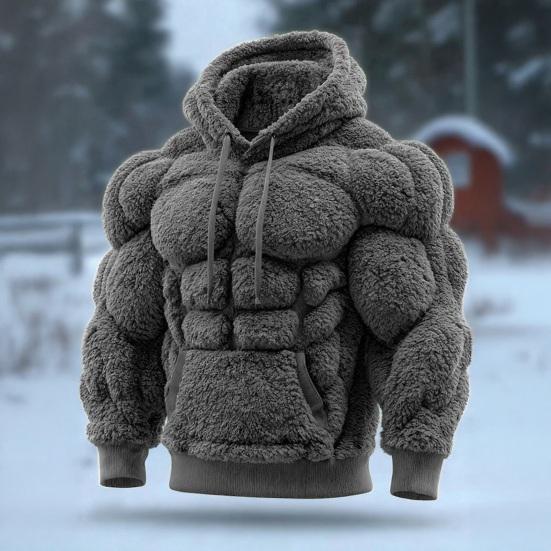 Мужское худи с мускулами, фланелевая толстовка с капюшоном и карманом-кенгуру, забавный пуловер для рождественского костюма, уличная одежда для вечеринки