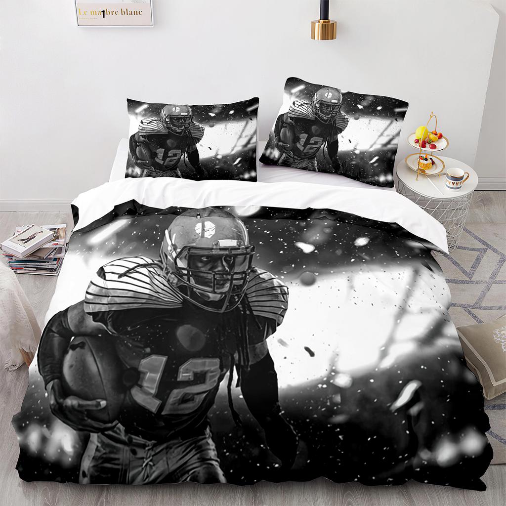American Football King Queen Duvet Cover Rugby Player Pattern Bedding Set For Kids Teens Adults Ball Sport Polyester Quilt Cover