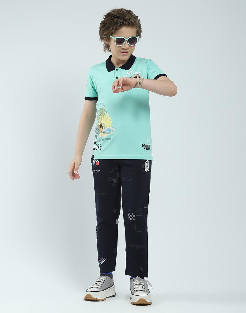 MONTE CARLO Boys's Regular Fit Printed Polo Half Sleeve T-Shirt