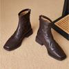 Женские ботинки Новые кожаные ботинки Квадратный носок Короткие ботинки Женские Осенне-зимние Ретро Плиссированные Задняя молния Тонкие ботинки Женские