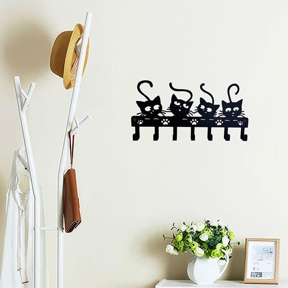 Nordic Cat Wall Hat Hanger Black Clothes Storage Rack Save Space Key Holder Bathroom