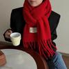 New Korean Style Solid Color High End Warm Cycling Scarf Winter Thickened Cold Proof Red Wool Tassel Scarf for Women
