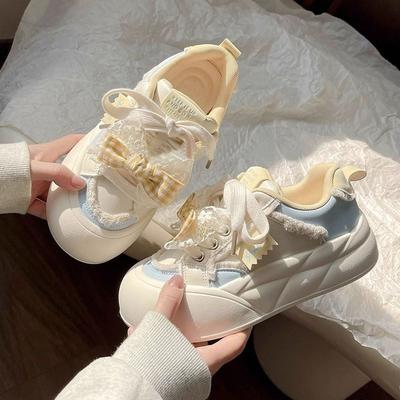 Молоко Хуху туфли на толстой подошве с бантом женские весенне-осенние новые маленькие белые туфли универсальные нишевые повседневные кеды прилив