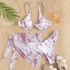 3 шт./компл. женские купальники с мраморным принтом, регулируемое бикини из трех частей с открытыми плечами и открытой спиной