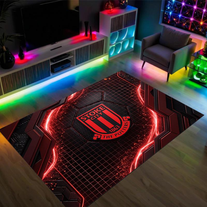 Stoke City Football Design Crystal Velvet Carpet Cozy Non?Slip Printed Rug For Bedroom Living Room Entrance