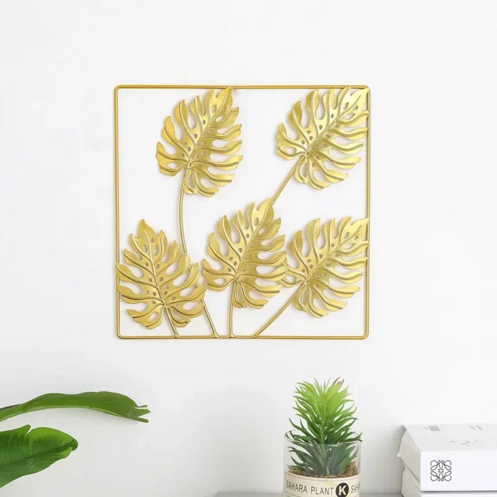 Nordic Light Luxury Golden Tortoise Leaf Square Wall Hanging Home Living Room Bedroom Study Decor