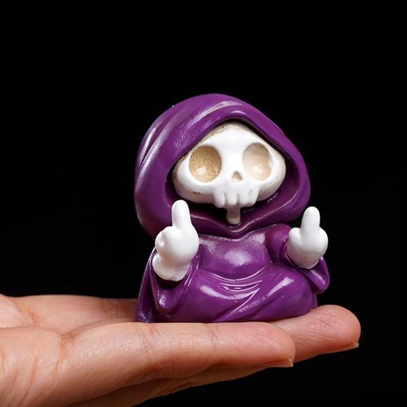 2026 New Wonderful Cute Grim Reaper Decor with Dog - Halloween Resin Ghost Figurine, Purple Cloak Death Statue for