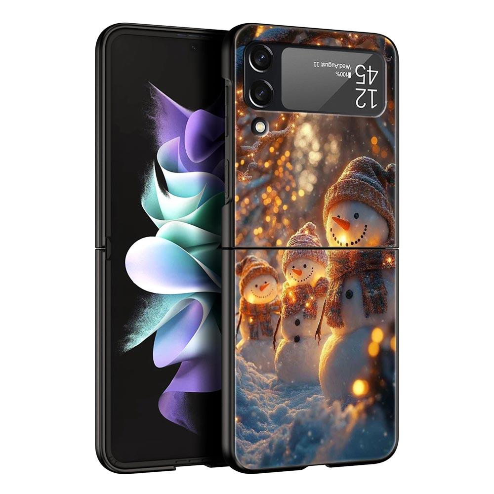 Рождественский Снеговик Жесткий ПК Чехол для Телефона Для Samsung Galaxy Z Flip 7 6 5 4 Черная Крышка Для Galaxy Z Flip 3 Складной Корпус Fundas Сумка