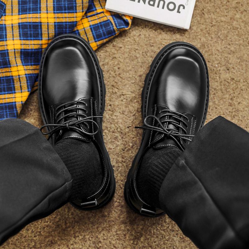 New Men's Genuine Leather Thick Sole Outdoor Work Wear Shoes Comfortable Anti Slip Durable and Versatile Big Head Leather Shoes