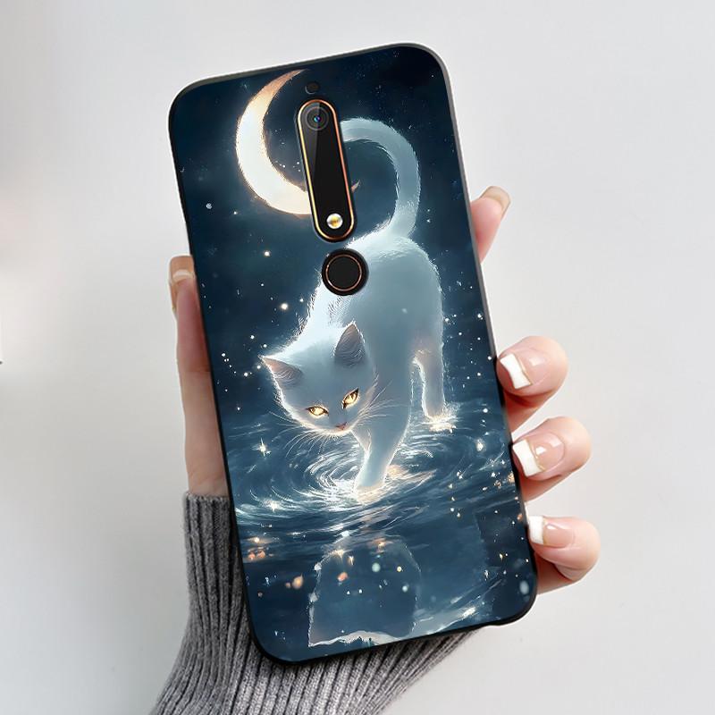 Cute Case For Nokia 6.1/Nokia 6.1 Plus/Nokia X6/Nokia6 Capa Printing Shell Protective Cover Soft Silicone Cartoon Black Casing