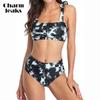 Женские комплекты купальников бикини из двух частей с высокой талией и принтом