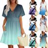 Летнее повседневное платье с V-образным вырезом, короткими рукавами, цветочным принтом и карманом для женщин