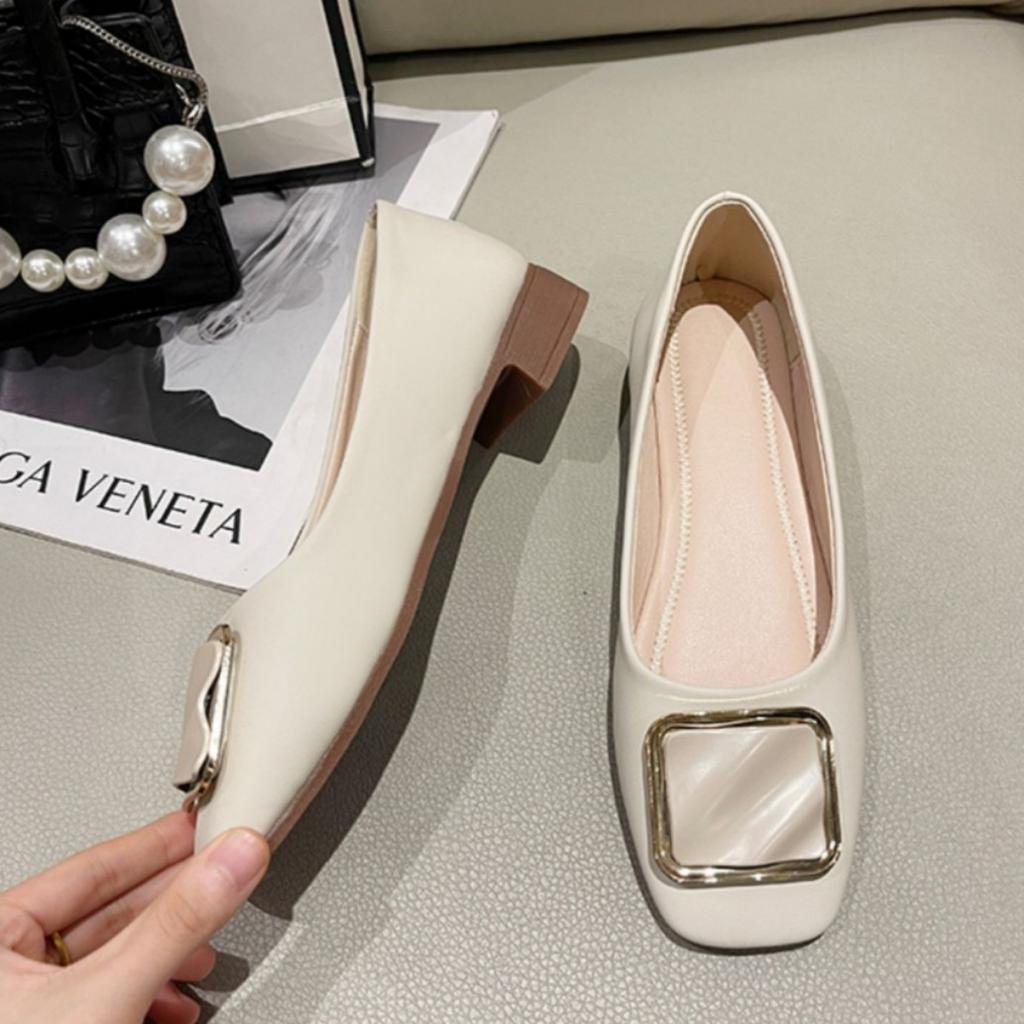 Gentle Single Shoes Women's Low Heels Spring and Summer New Shallow Mouth Square Head Soft Sole Non-slip Medium Heel Doudou Shoes