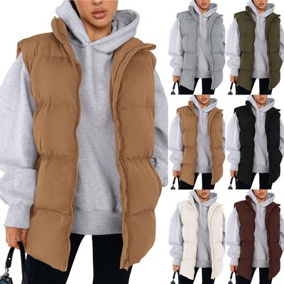 Женская мода осень жилеты повседневные без рукавов воротник стойка застежка куртка пальто теплая зимняя верхняя одежда