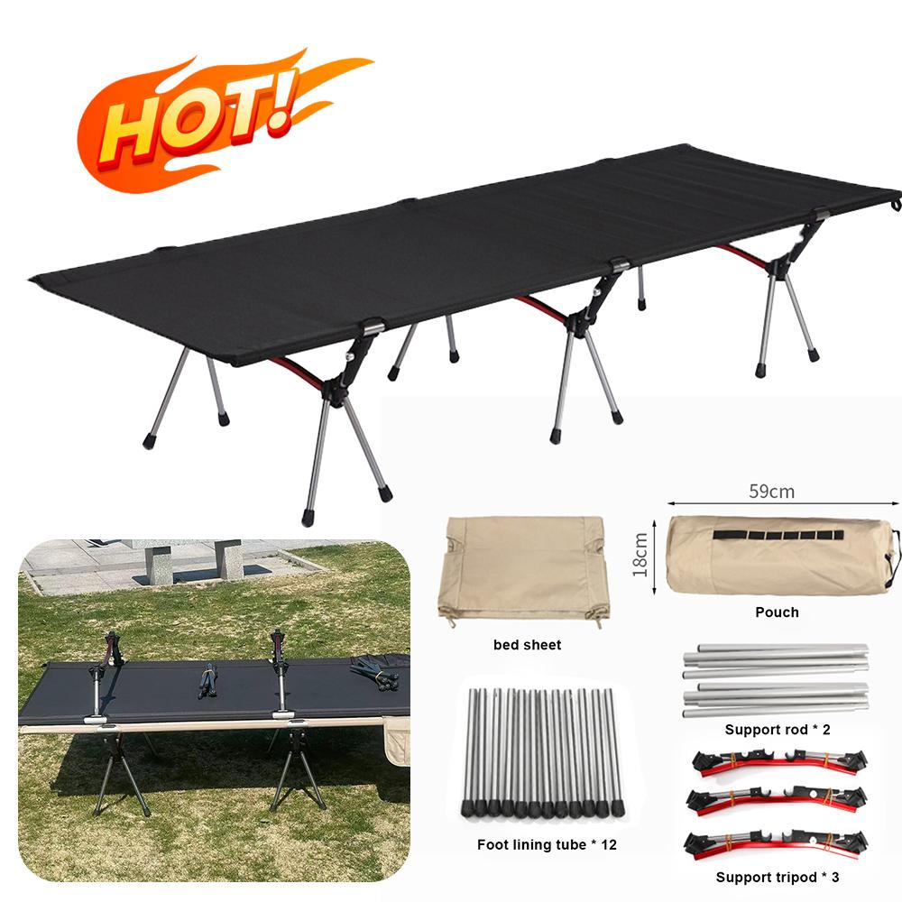 Portable Camping Cot Lightweight Collapsible Sleeping Bed Outdoor Single Beds Tourist Hiking Backpacking DetachableTent Bed