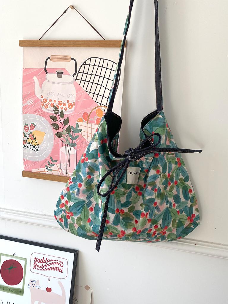 Front And Back Denim Bag, Ethnic Style Patchwork Bag, Bohemian Shoulder Messenger Bag, Double-Sided.