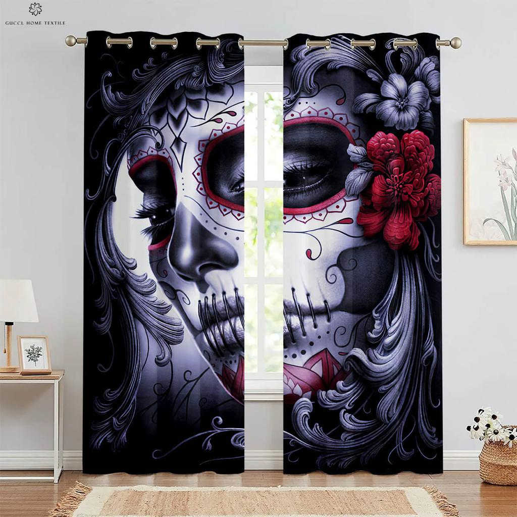 3D-печатные шторы на Хэллоуин, ужасный череп, цветочное оформление окна, спальня, гостиная, ресторан, 2 предмета