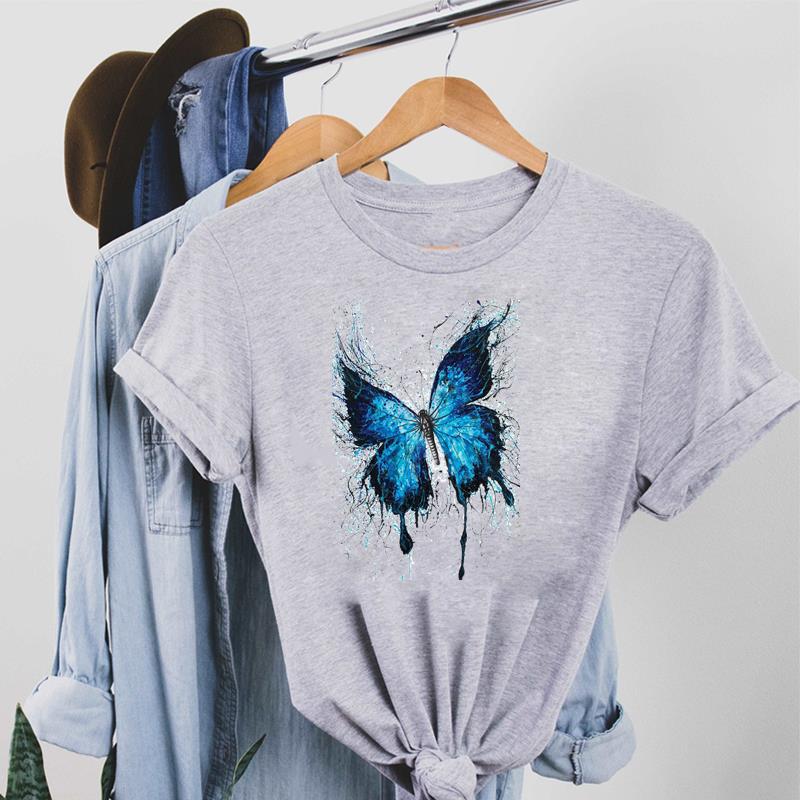 Lovely Tee Top Fashion T Shirt Clothing Casual 90s Butterfly Sweet Cute Short Sleeve Women Print Lady Female Graphic T-shirt