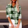 Женская свободная повседневная рубашка с длинными рукавами и рождественским принтом, кардиган с принтом и карманами