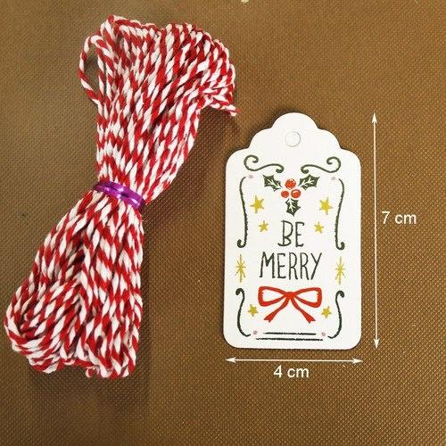 50 шт. Веселого Рождества, белая бумажная бирка с хлопковой нитью, перчатка Санта-Клауса, рождественский декор