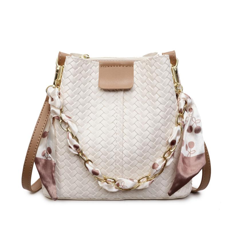 Повседневная, Модная и Простая Женская Сумка, Трендовая Одноплечевая Сумка, Нишевая Текстура с Блокировкой Цвета, Сумка-Ведро с Цепочкой для Ношения в Руке