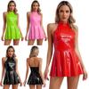 Women Wetlook Patent Leather Dress Tank Latex Shiny Party Mini Dress Clubwear