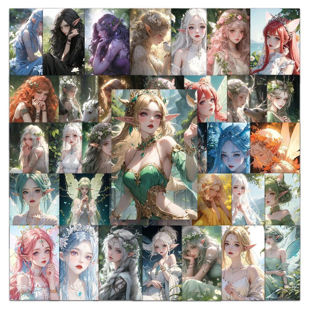 50 Креативных наклеек для девочек-эльфов, Персонализированная расписанная вручную декоративная чашка для воды, Можно использовать для нанесения клея, Наклейки для канцтоваров для чехла мобильного телефона