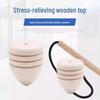 Solid Wood Spinning Top Ice Monkey Toy and Whip Rope for Kids and Adults