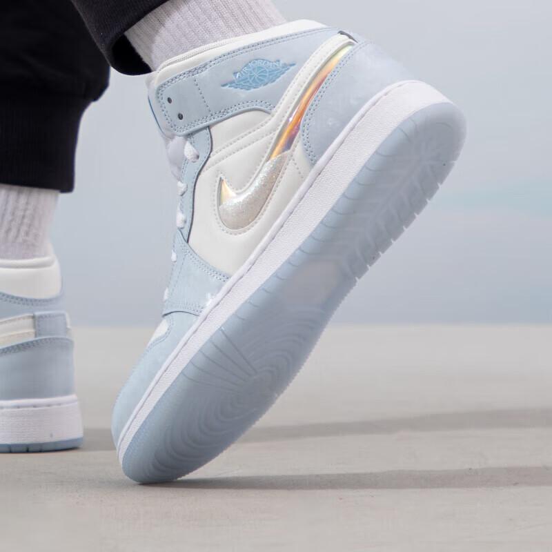 Детские кроссовки Air Jordan 1 Mid SE GS Glitter Swoosh Blue Blue-Tint Summit-White FQ9117-400