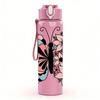 1PC Pink Daisy Border Butterfly 750ml Color Plastic Sports Water Bottle Leakproof Flip Straw Lid Suitable for Sports Office Home Use
