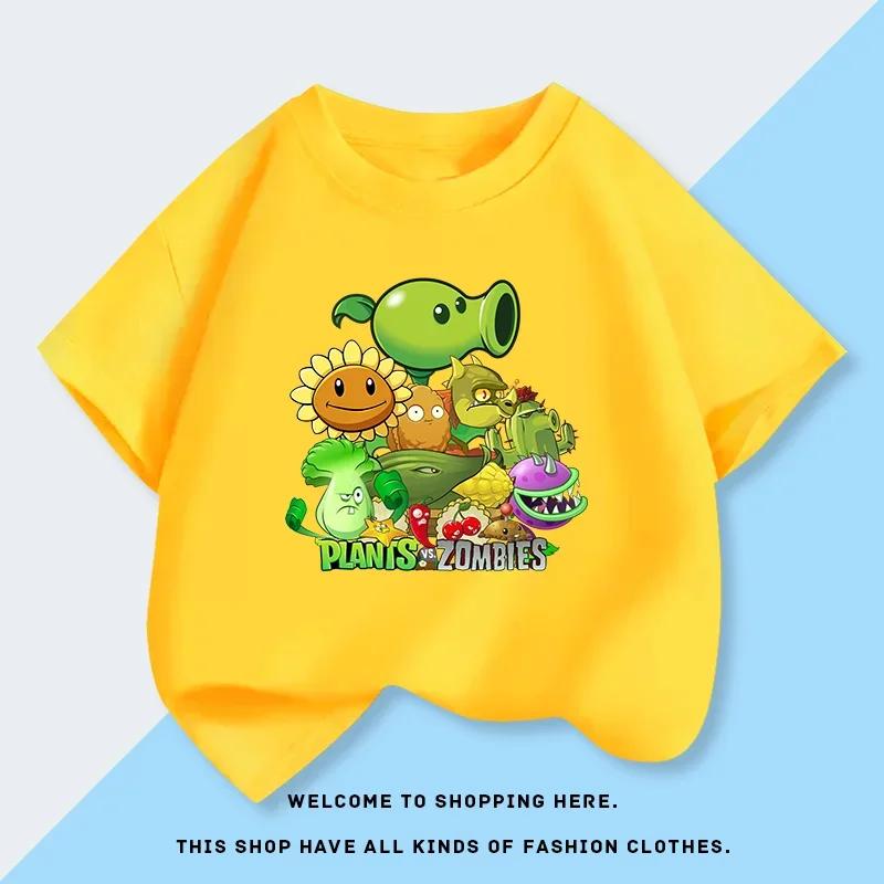 Детская футболка Plants Vs Zombies с коротким рукавом 100% хлопок Летняя мода Удобный топ для мальчиков и девочек
