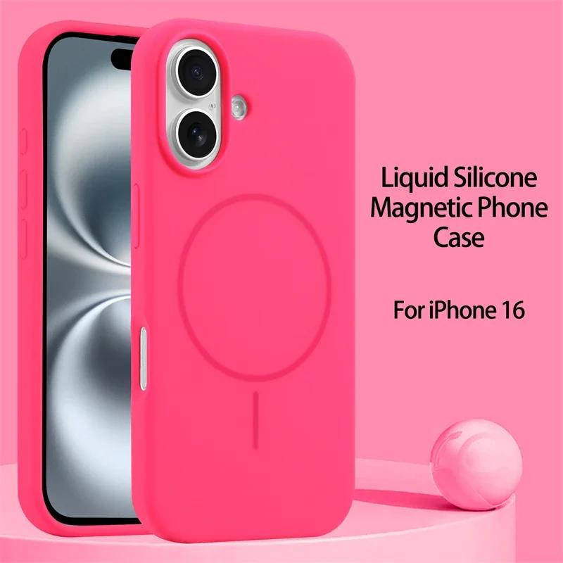 Luxury For iPhone 16 15 14 13 12 11 Pro Max Plus Liquid Silicone Case For Magsafe Magnetic Wireless Charging Soft Phone Cover