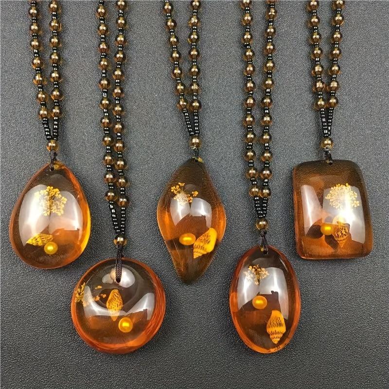 Amber Floation Brine Beeswax Beads Necklace Honey Wax Brazilian Amber Necklace Endant Handicraft National Style Pendant Ornaments