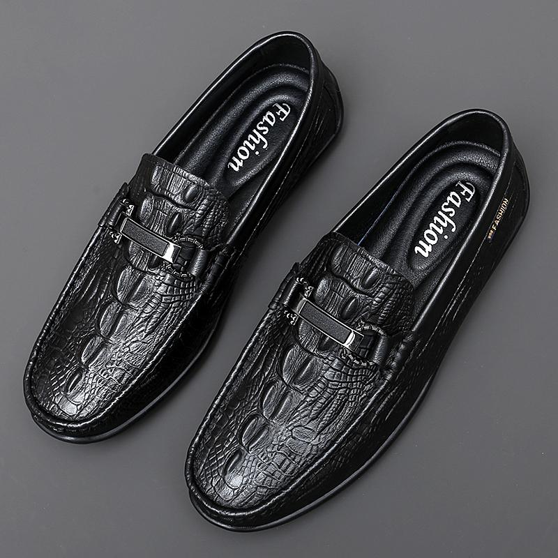 Мужские туфли из натуральной кожи с узором под крокодила, мужские туфли без застежек, весенние деловые повседневные мужские мокасины, дышащие мужские туфли для вождения