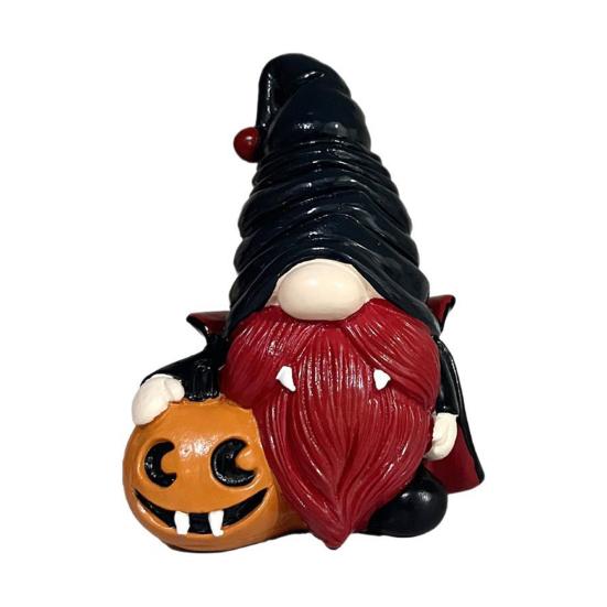 Halloween Gnome Statue Spooky Holding Pumpkin Wizard Zombie Dwarf Figurine Resin Sculpture Home Office Desktop Decoration Ornament